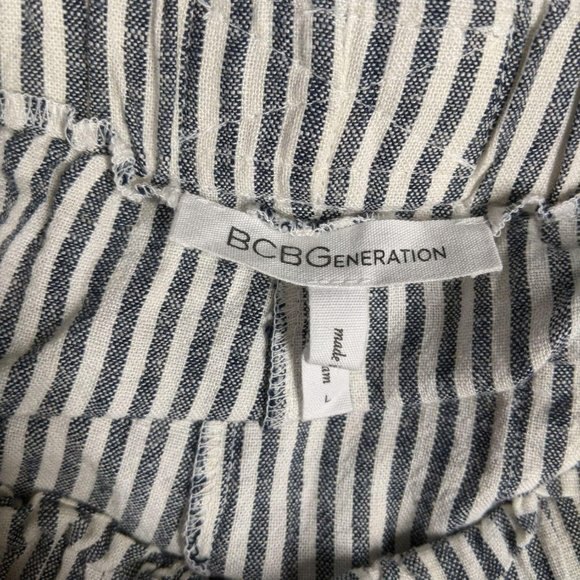 BCBGeneration Shorts Women Large Pull-on Paperbag Striped Woven Linen Blend L - Picture 7 of 9